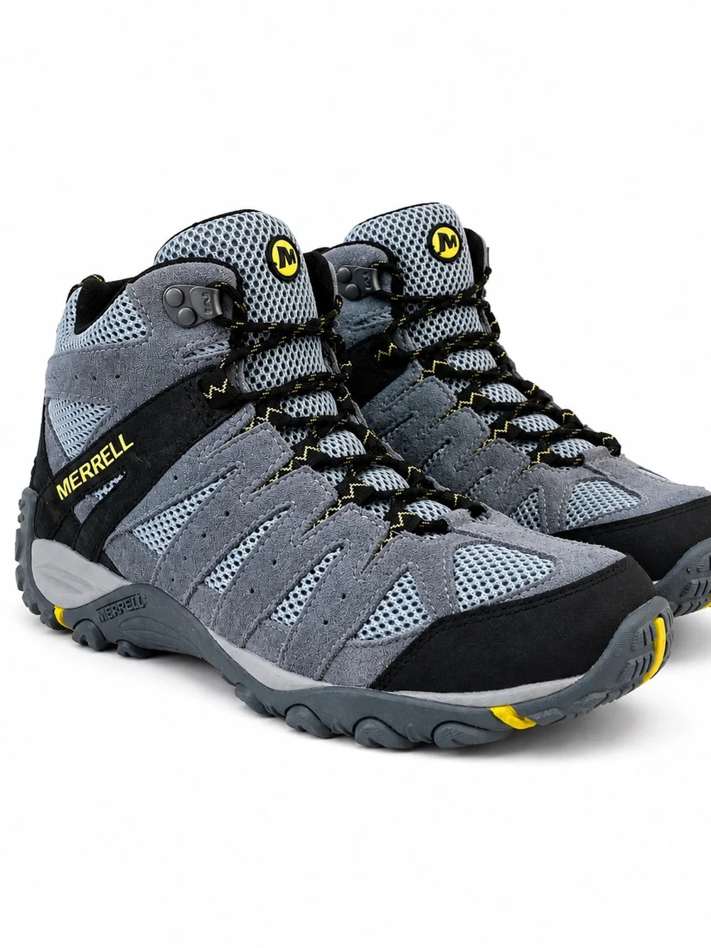 Merrell Accentor 2 Mid Vent Hiking Boots — Grey Yellow Suede Lug Sole Men’s 9.5